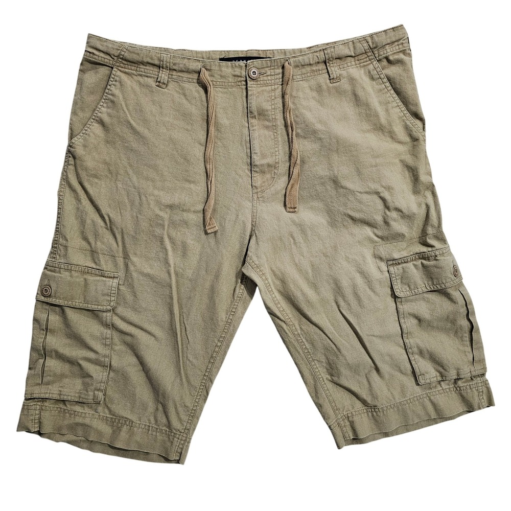 Sean John Mens 40 Khaki Linen Cotton Cargo Shorts Casual Utility Drawstring